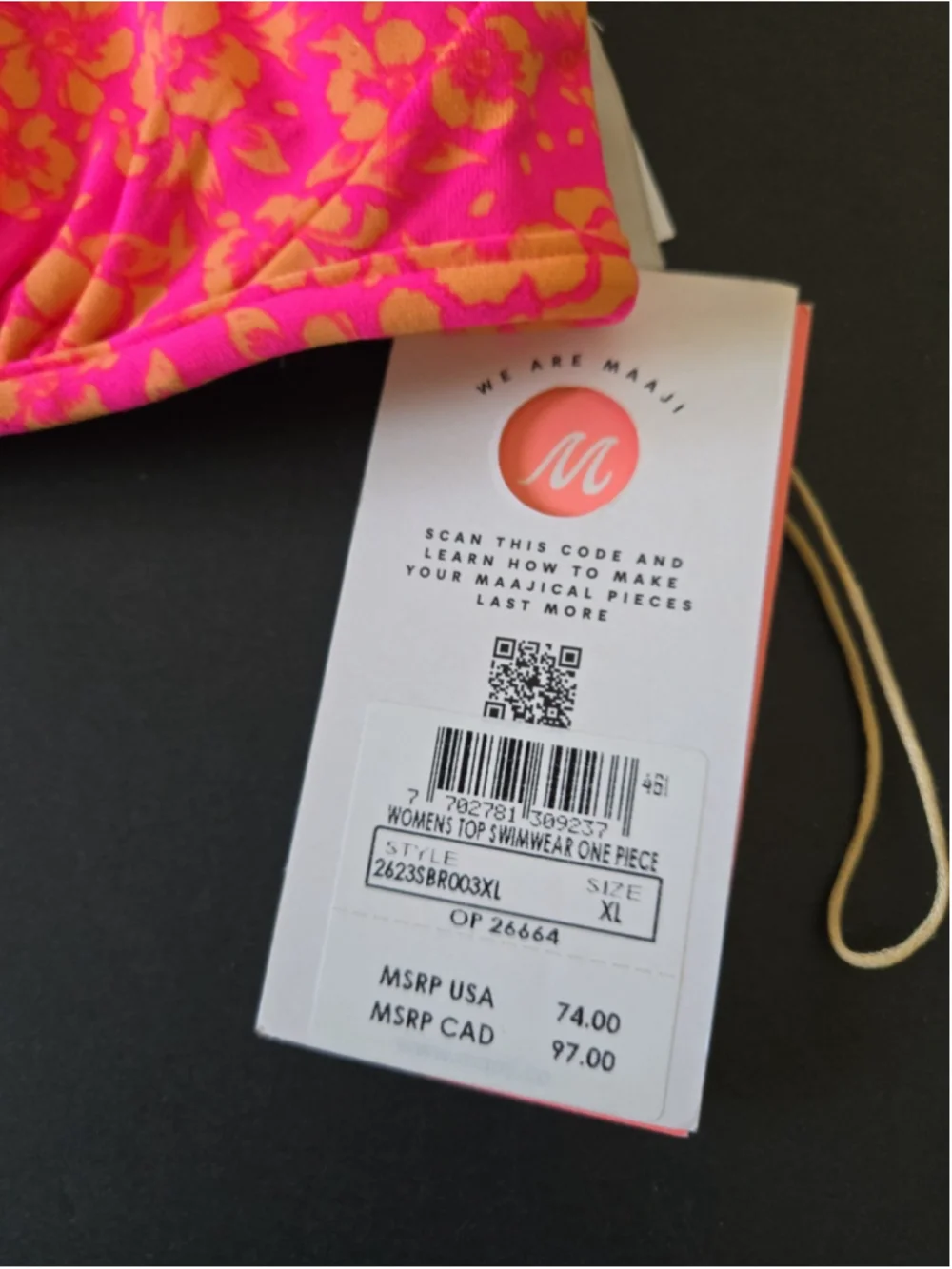 Maaji Women’s Swimwear Top XL Reversible NWT Pink Orange Black Gold (D-09)
